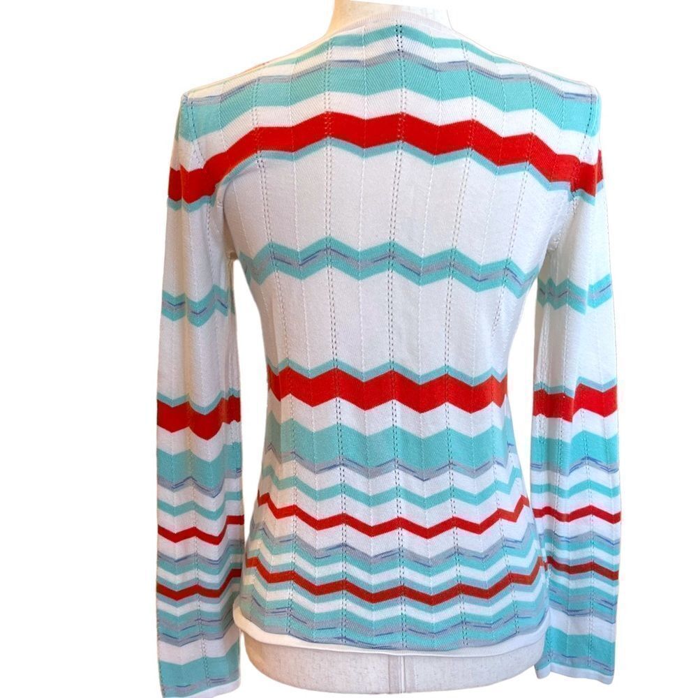 Saks Fifth Avenue Black Label Chevron Spring Lightweight Knit Cardigan Sweater - Picture 5 of 9